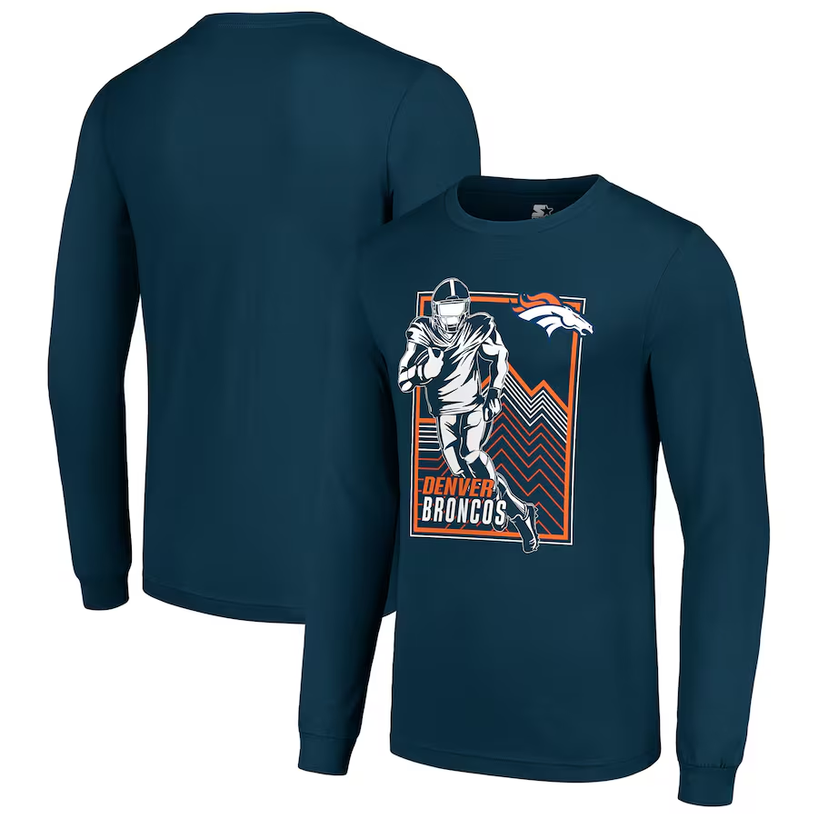Men Denver Broncos blue 2024 NFL Long sleeve T Shirts->nfl t-shirts->Sports Accessory